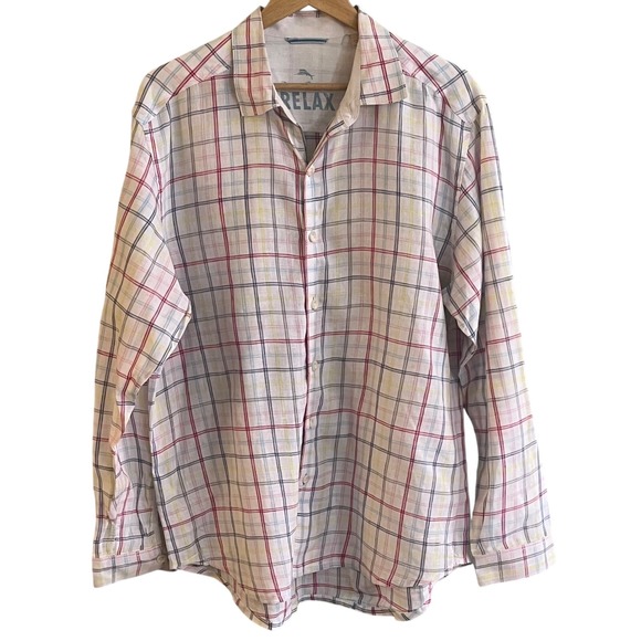 Tommy Bahama Linen Shirt Rainbow Stripes Long Sleeve Button Down Size Large Read - Picture 1 of 9